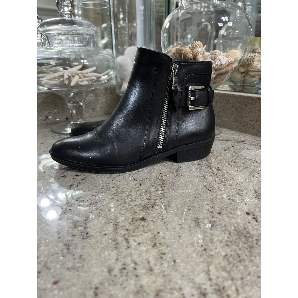 Lauren Ralph  Black Leather Ankle Riding Boots Silver Zip Buckle Womens 5.5B